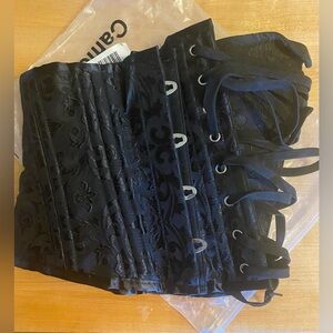 Camellias 26 Steel Boned Black Lace-Up Cincher/Corset Waist Trainer (XL)